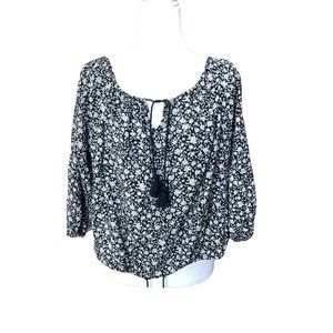 Denim & Supply Ralph Lauren RL Boho Black White Floral Oversized Blouse XS